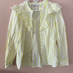 Loft striped ruffled button down top